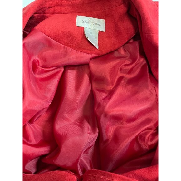 Studio Works Red Faux Suede Button Up Lined Blazer Suit Jacket Womens Size 8 - Picture 9 of 11